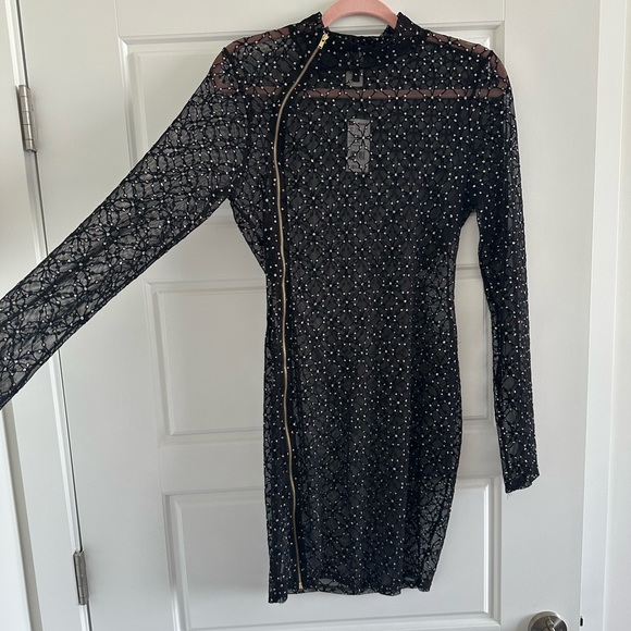 Dresses | See Thru Mesh Bedazzled Zip Up Dress | Poshmark